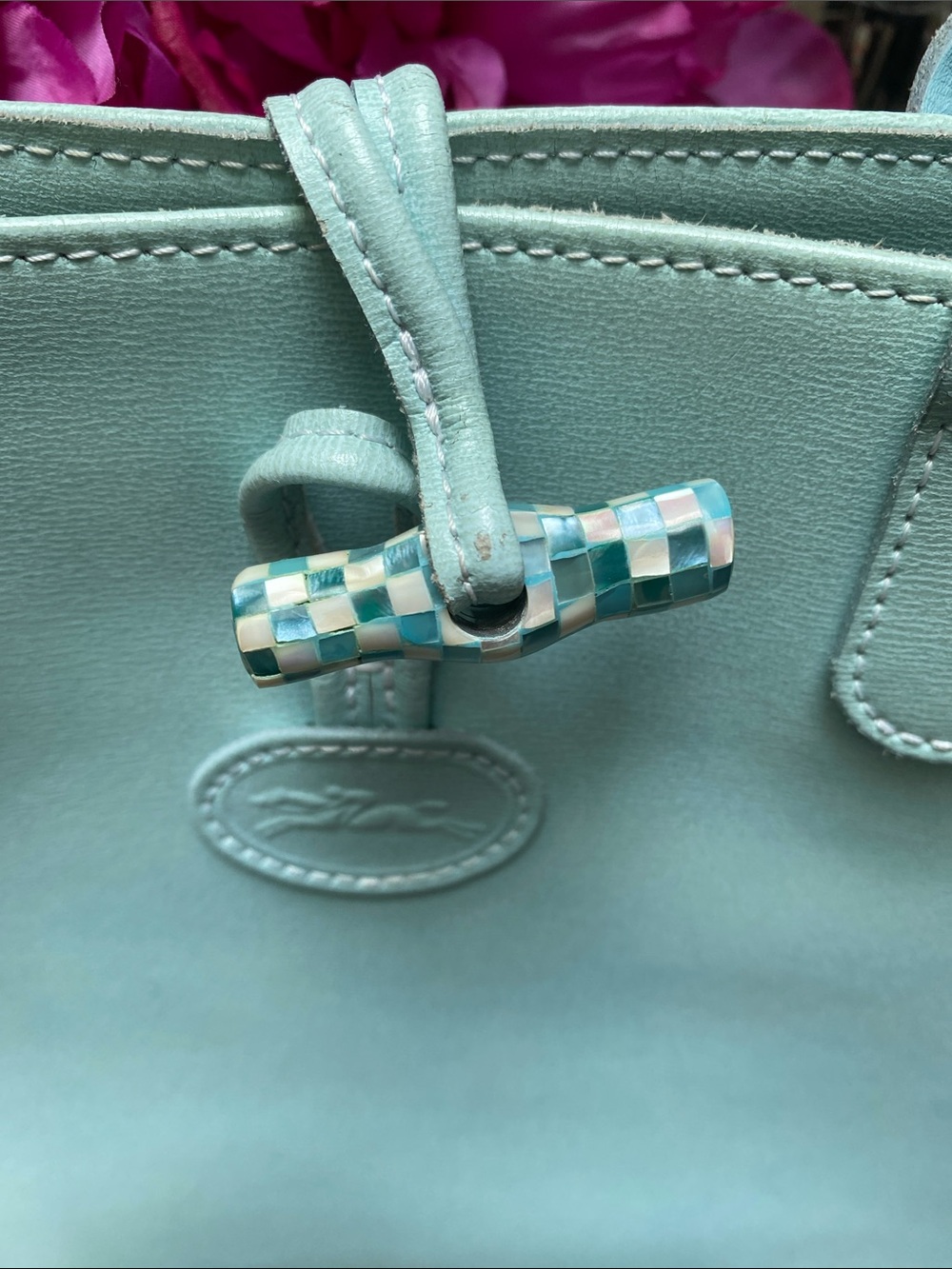 Longchamp Turquoise Leather Top-Handle Tote. GUC. - Picture 2 of 16